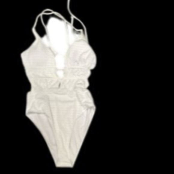 White One Piece Swimsuit Cut‎ Out Criss Cross Backless Size S - Picture 2 of 7